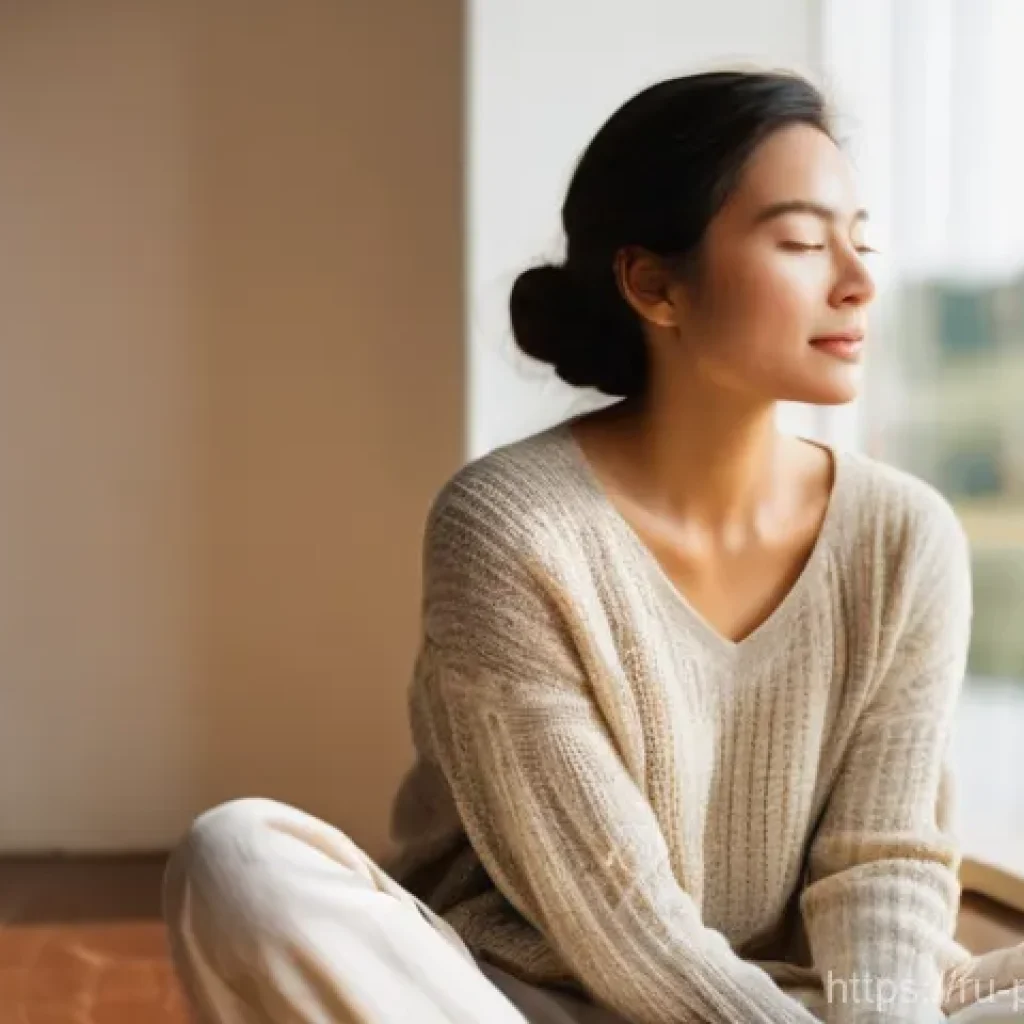 오프라 윈프리 인생 철학 - **Prompt: The Quiet Wisdom of Intuition**
    A serene woman, aged 35-45, sits cross-legged on a pol...