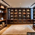 베르나르 아르노 고급 브랜드 - A luxurious boutique interior showcasing an elegant blend of classic and modern design elements, fea...