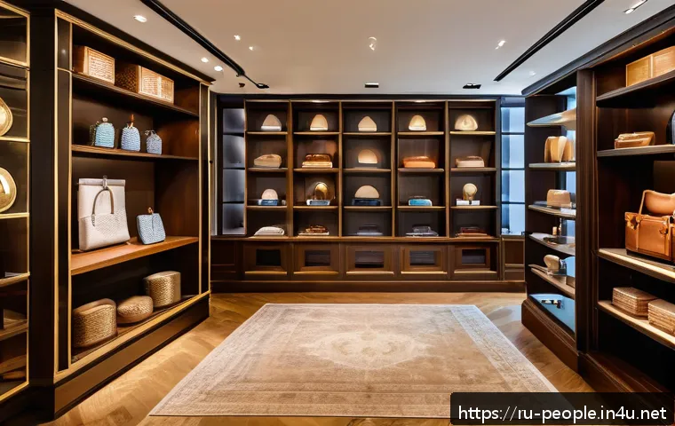 베르나르 아르노 고급 브랜드 - A luxurious boutique interior showcasing an elegant blend of classic and modern design elements, fea...