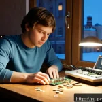 스티브 잡스 인생의 교훈 - Photorealistic cinematic scene of a young visionary technology entrepreneur in a modest Moscow apart...