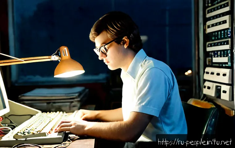 Home 15 빌 게이츠 창업 이야기 - Photorealistic 1970s startup origin scene, a young American computer entrepreneur with glasses worki...